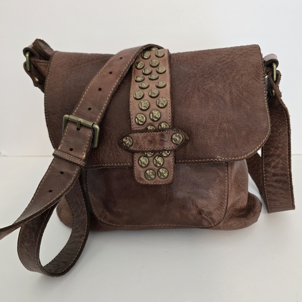 Civoco 93 Brown Leather Studded Crossbody Bag